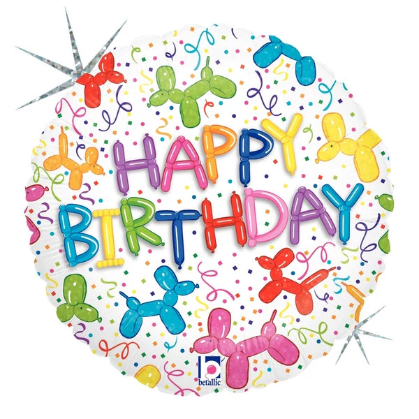18" Holographic Balloon Packaged Balloon Dog Birthday