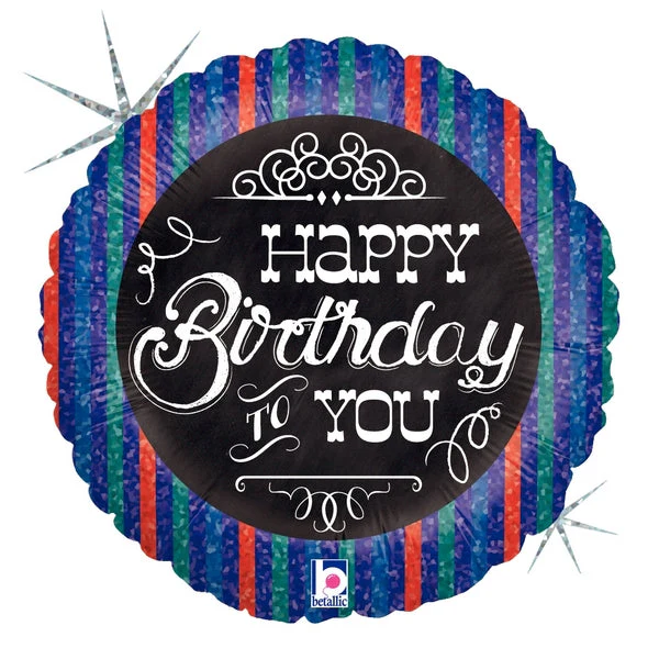 18" Holographic Balloon Packaged Chalkboard Birthday