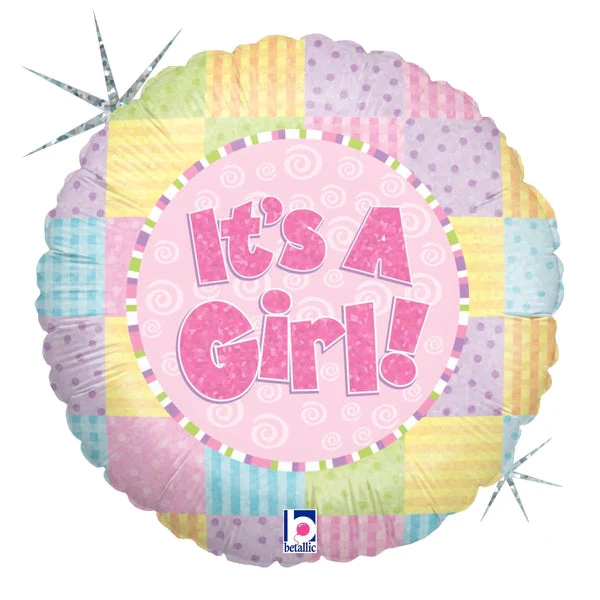 18" Holographic Balloon Packaged Patchwork Baby Girl