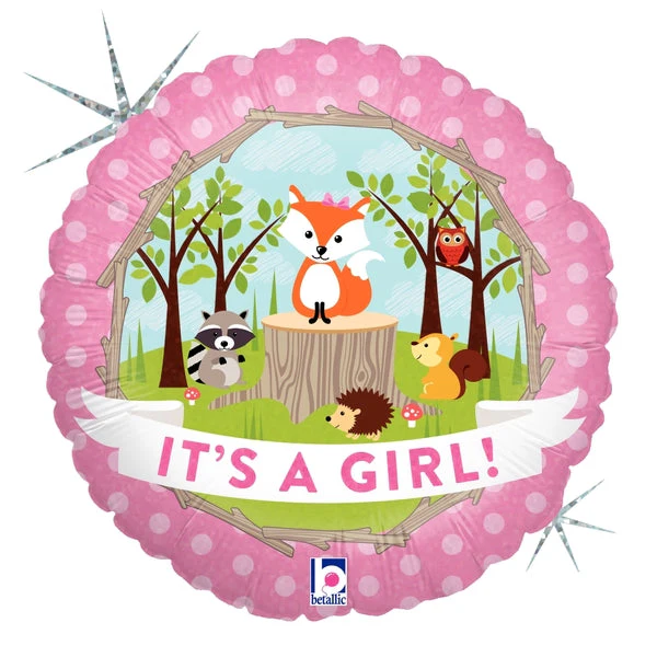 18" Holographic Balloon Woodland Baby Girl Balloon
