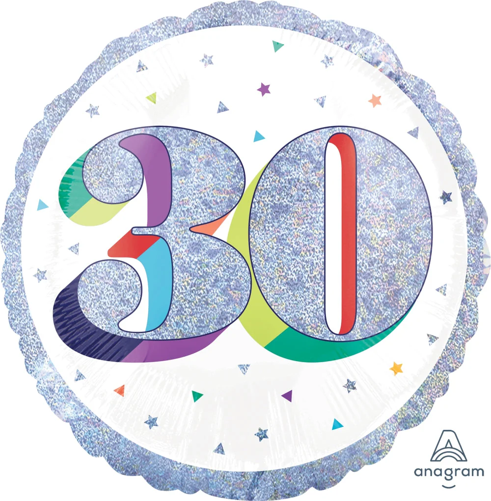 18" Holographic Jumbo Number Balloon Shape 30 Foil Balloon