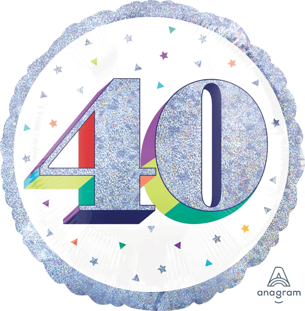 18" Holographic Jumbo Number Balloon Shape 40 Foil Balloon