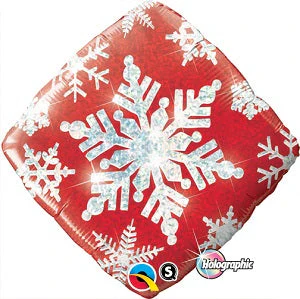 18" Holographic Snowflake Sparkle Balloon Red