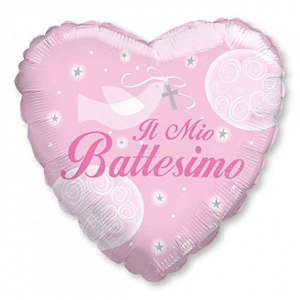 18" IL Mio Battesimo Girl Dove Heart Mylar Balloon