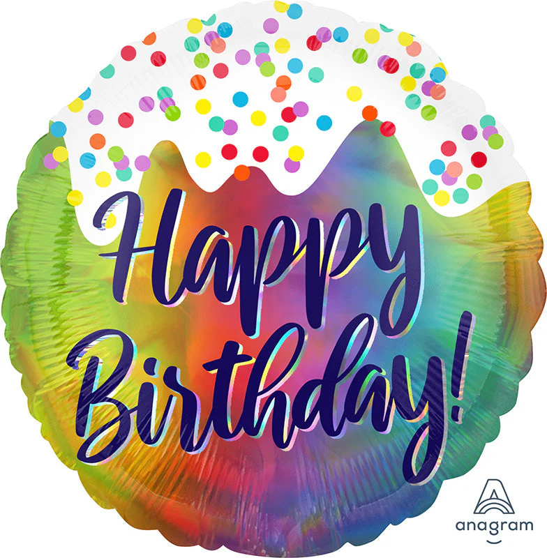 18" Iridescent Birthday Frosted Confetti Foil Balloon