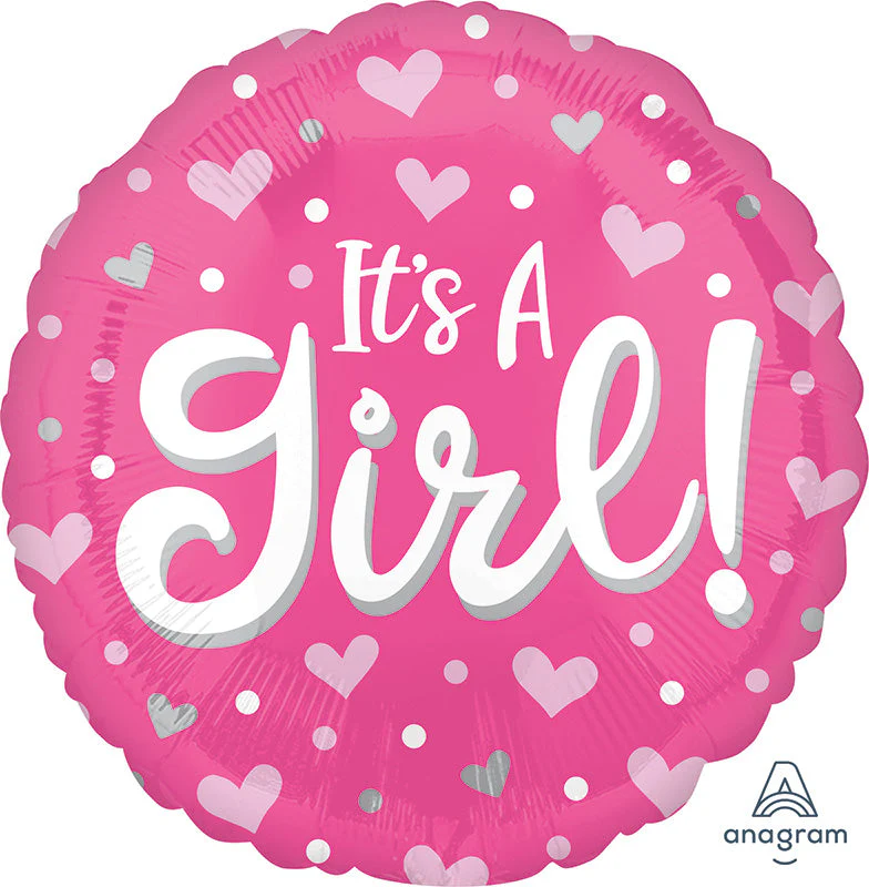 18" It's A Girl Hearts & Dots Foil Balloon