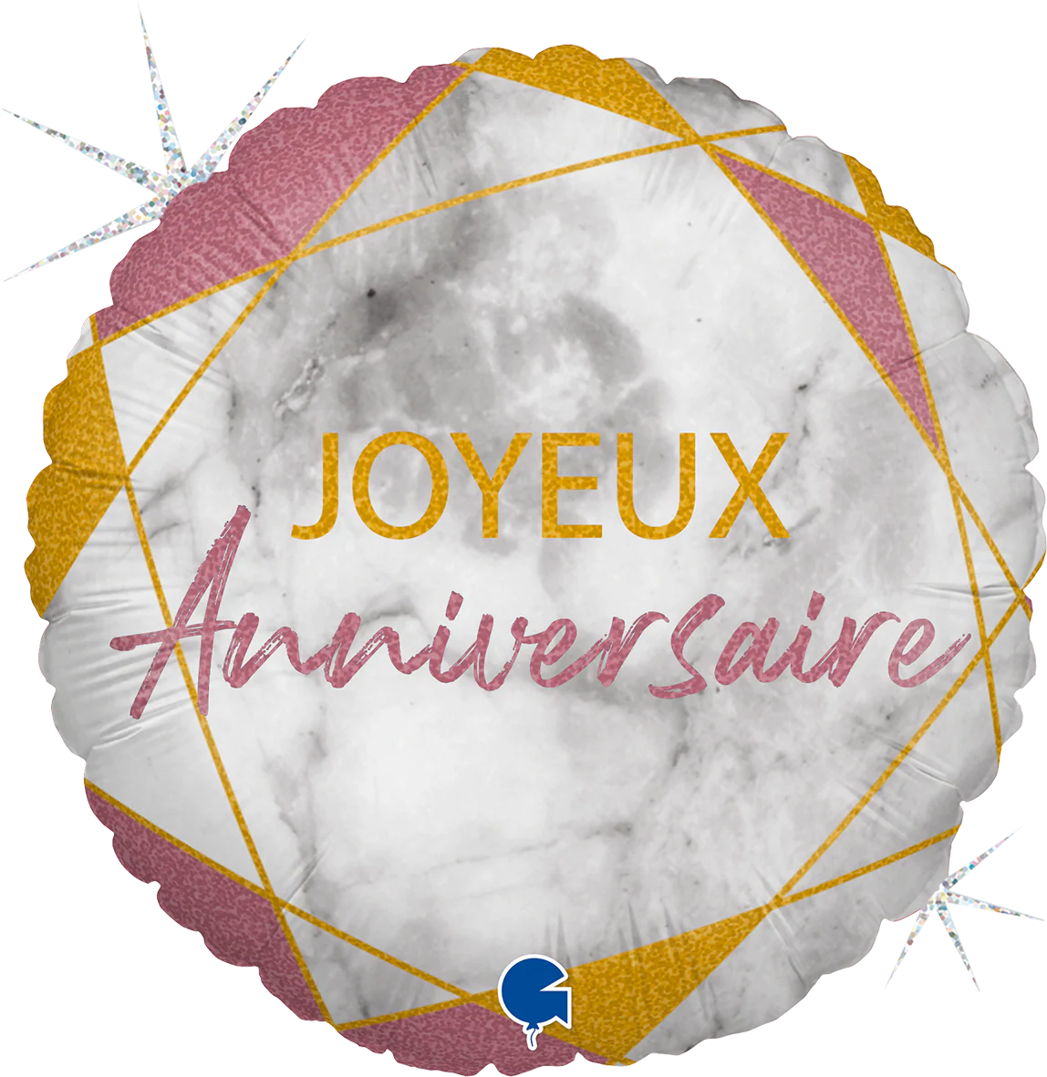 18" Marble Mate Joyeux Anniv Rose Gold (French) Foil Balloon