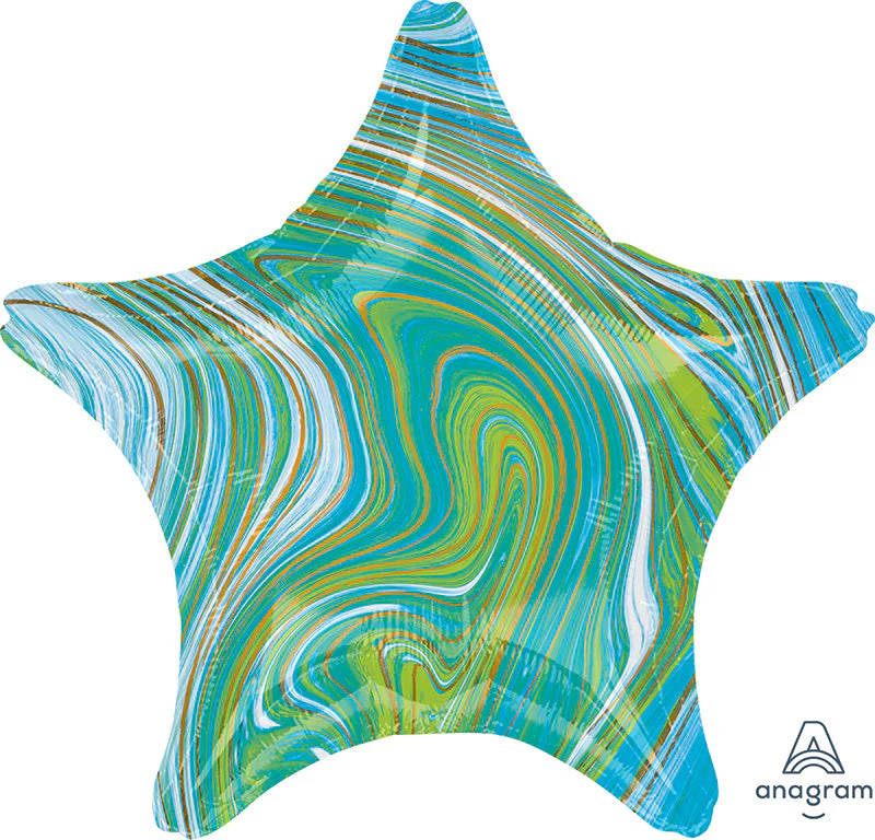 18" Marblez Blue Green Star Foil Balloon