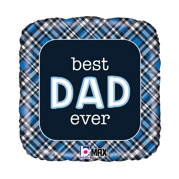 18" Max Float Best Dad Ever Plaid Foil Balloon