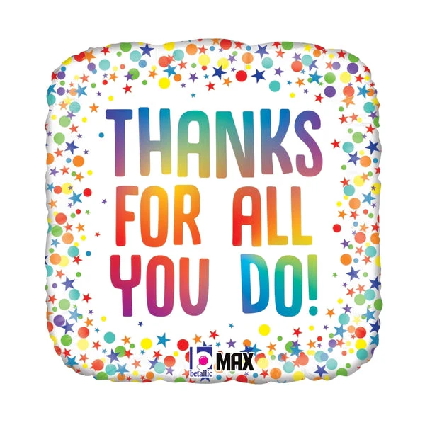 18" Max Float Rainbow Thanks Foil Balloon