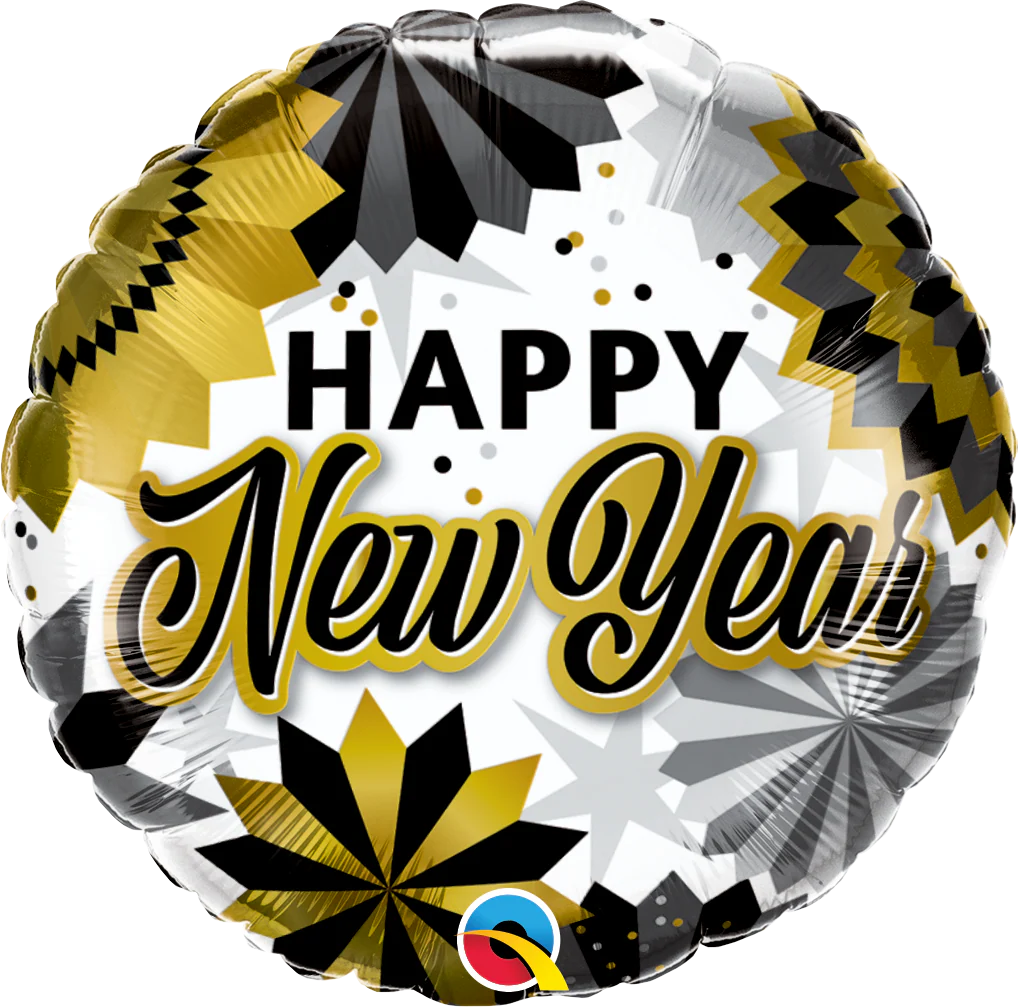 18" New Year Black & Gold Fans Foil Balloon