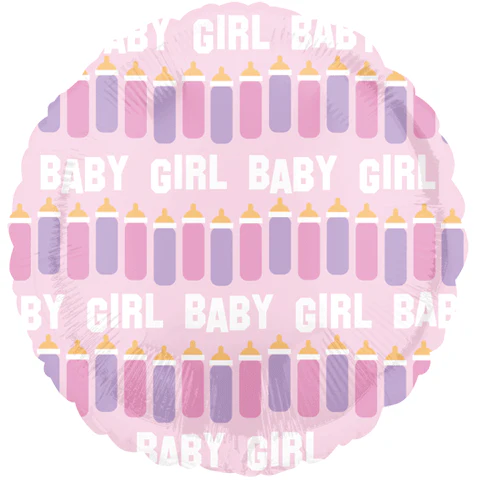 18" Pink Baby Girl Bottle Line Balloon