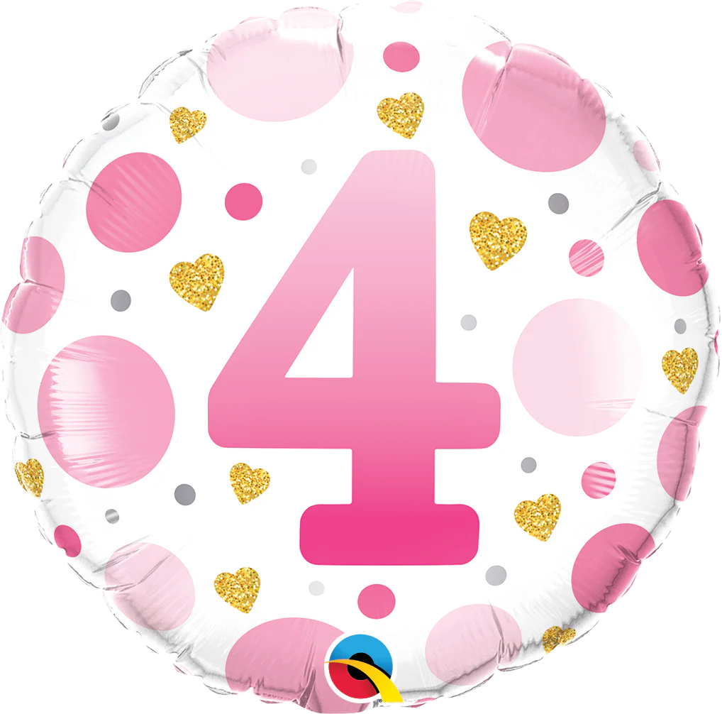 18" Round Age 4 Pink Dots Foil Balloon