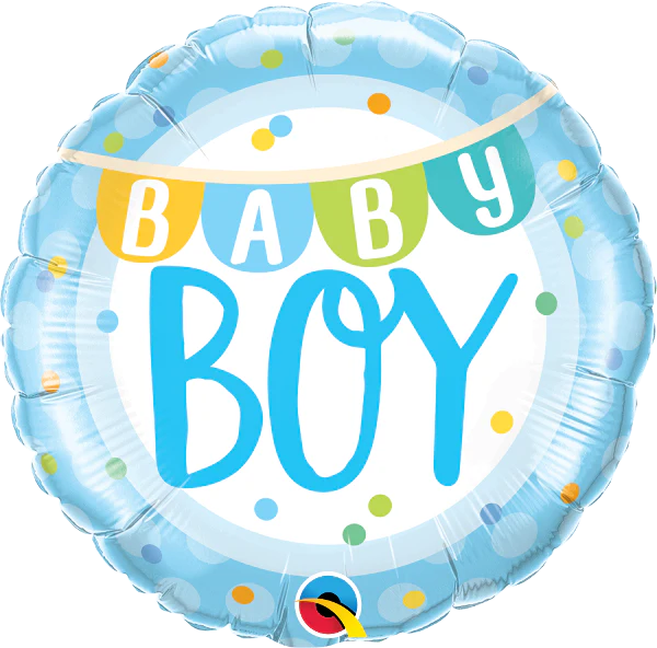 18" Round Baby Boy Banner & Dots Foil Balloon