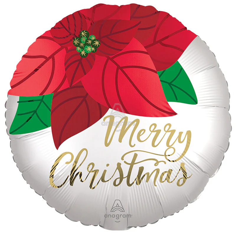 18" Satin Christmas Pionsettia Foil Balloon