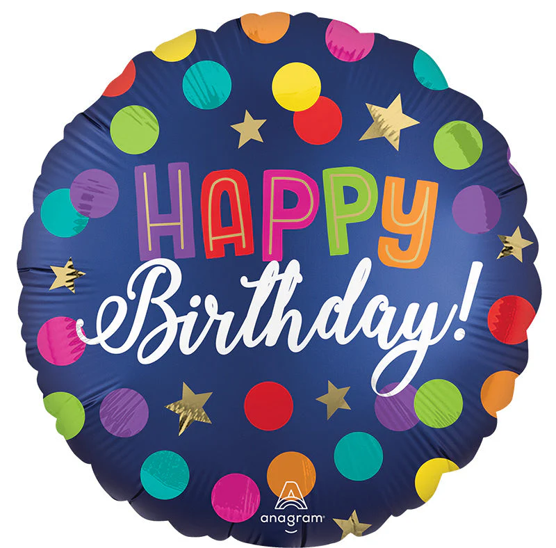 18" Satin Happy Birthday Blue Confetti? Foil Balloon