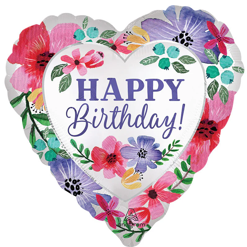 18" Satin Happy Birthday Florals Foil Balloon