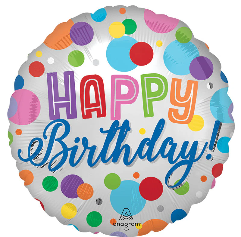 18" Satin Happy Birthday Orbs Foil Balloon