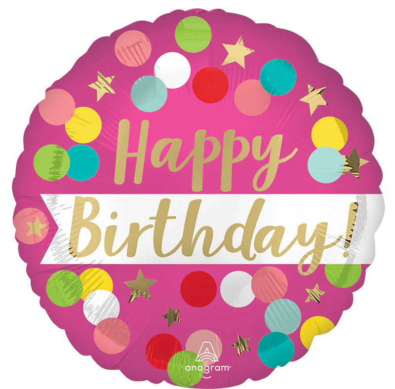 18" Satin Happy Birthday Pink Confetti Foil Balloon