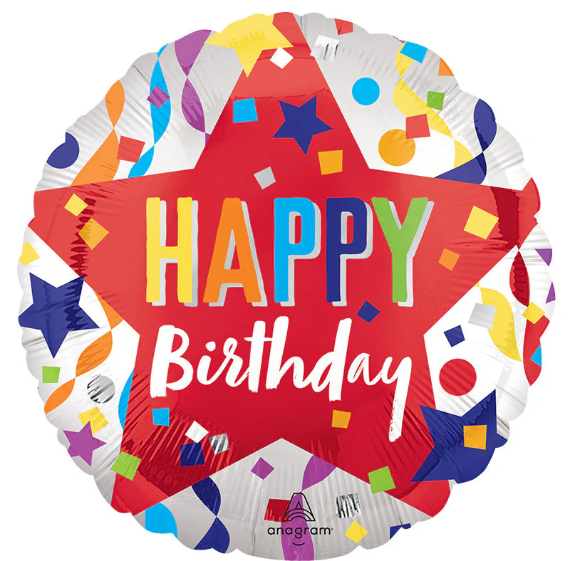 18" Satin Happy Birthday Star Foil Balloon