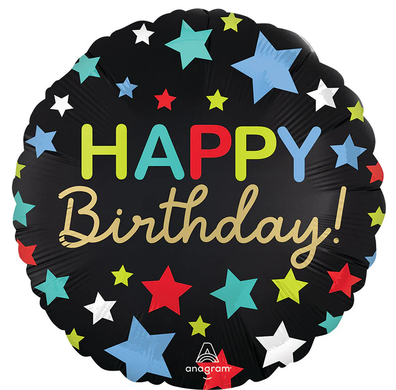 18" Satin Happy Birthday Stars Foil Balloon