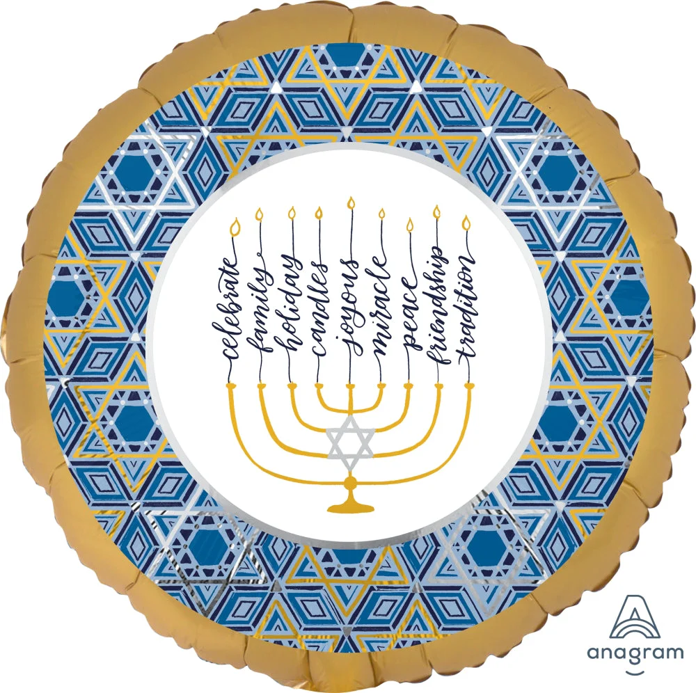 18" Satin Infused Hanukkah Festival of Lights Foil Balloon
