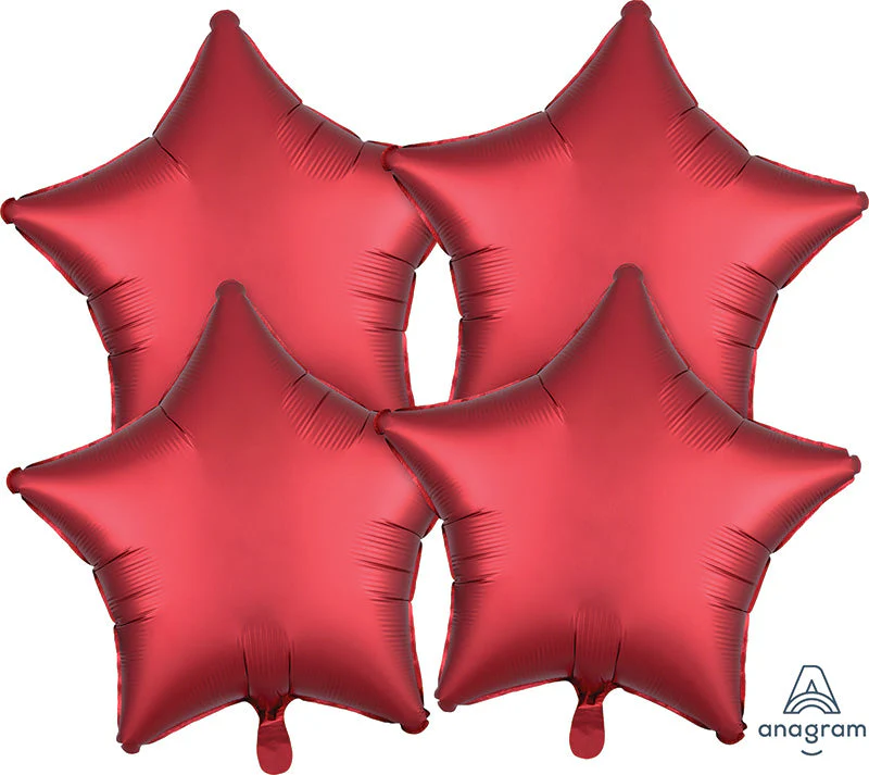 18" Satin Luxe (4 Pack) Sangria Stars Foil Balloon
