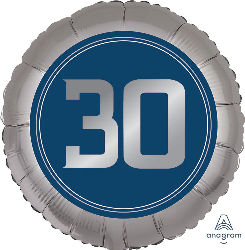 18" Silver/Blue Number 30 Foil Balloon