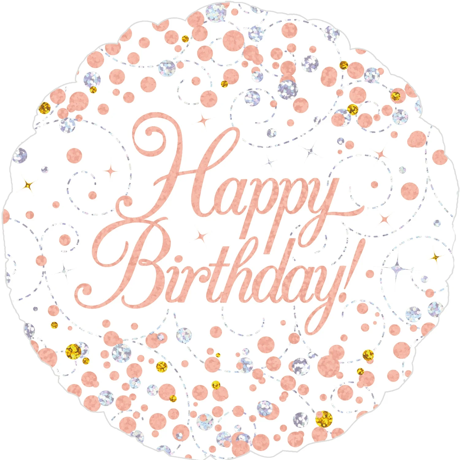 18" Sparkling Fizz Birthday White & Rose Gold Holographic Oaktree Foil Balloon