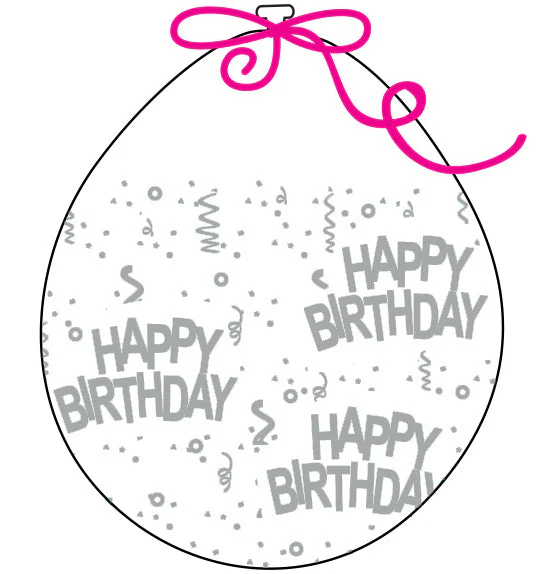 18" Stuffing Printed Latex Balloons (25 Per Bag) Decomex Clear HAPPY BIRTHDAY with SILVER INK