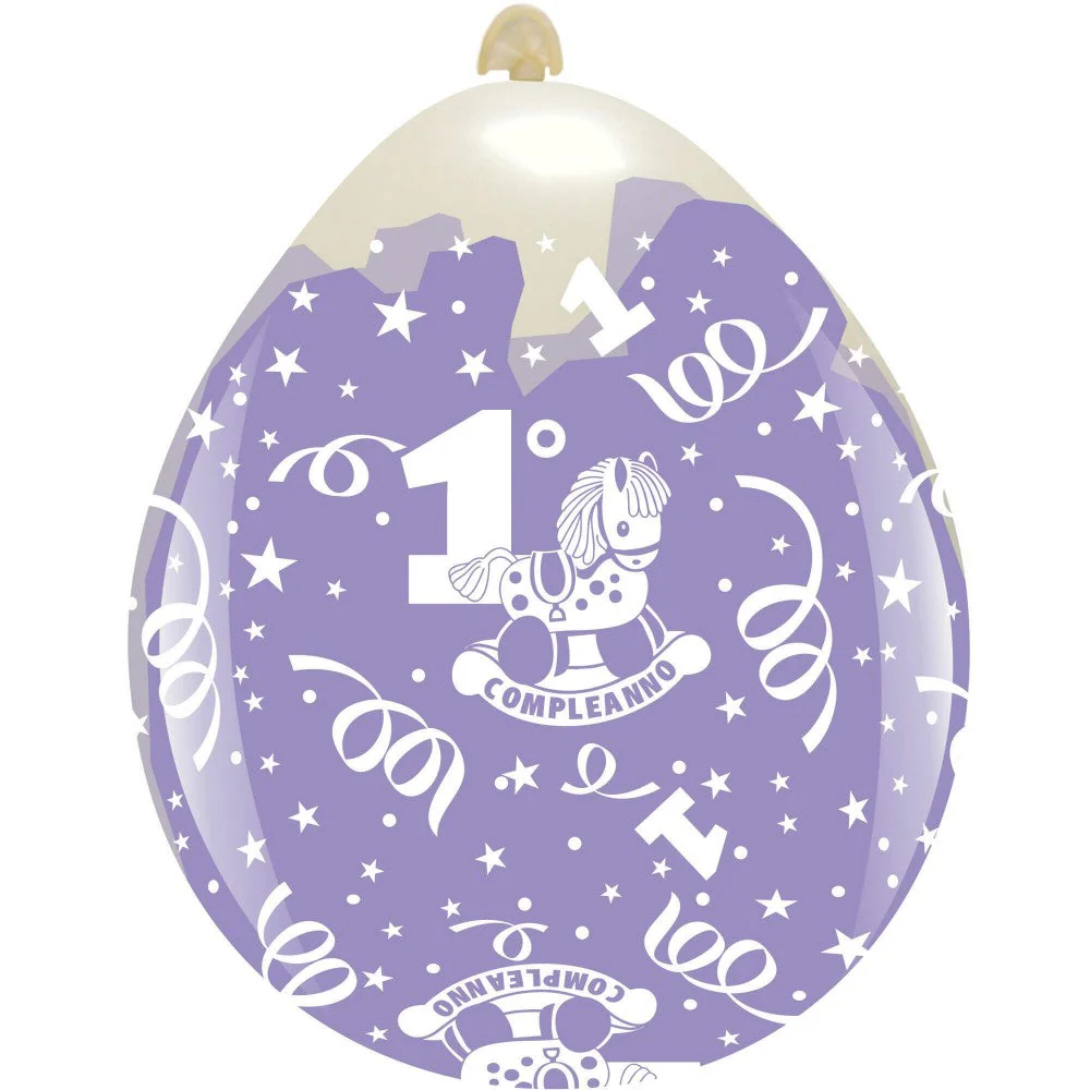 18" 1st Birthday All Around (10 Per Bag) Cattex Brand Printed Stuffing Latex Balloons