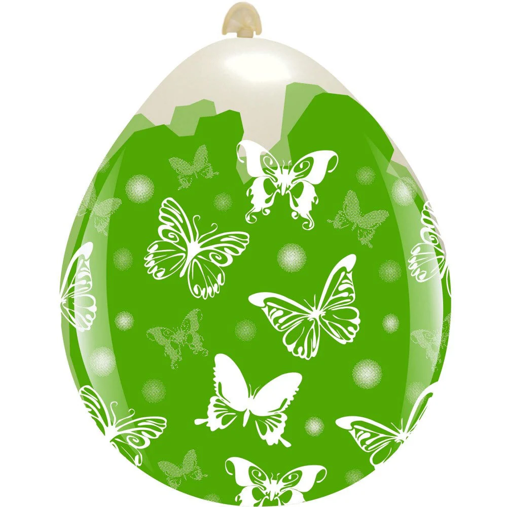 18" Big Butterflies All Around (10 Per Bag) Cattex Brand Printed Stuffing Latex Balloons