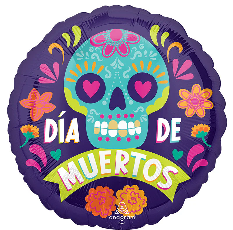 18" Dia De Muertos Bold Sugar Skulls Foil Balloon