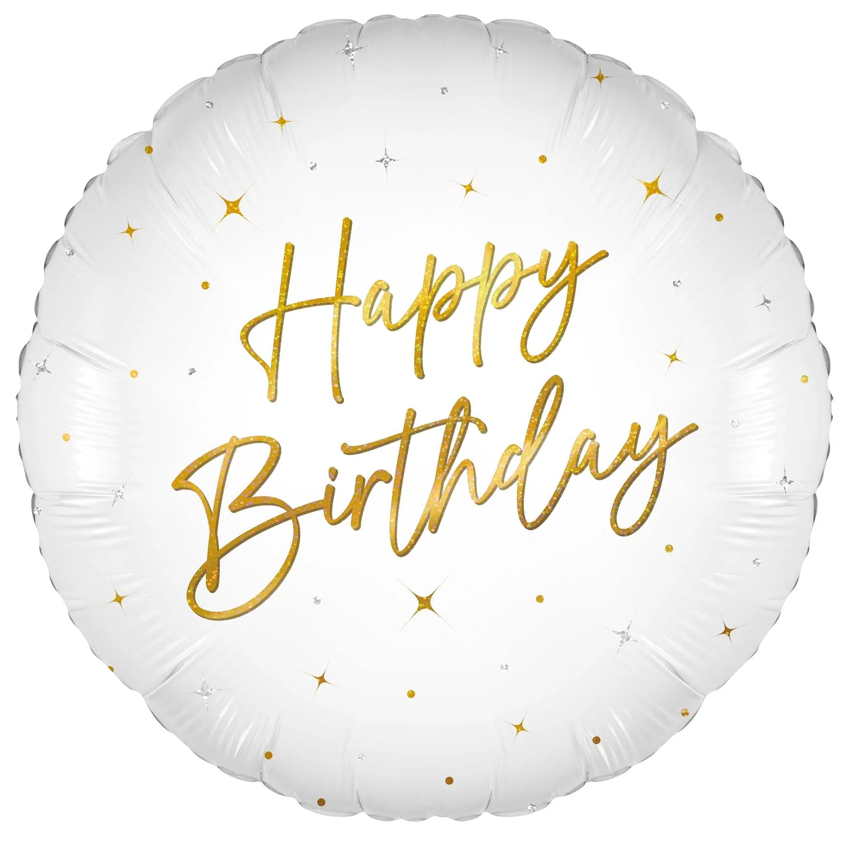 18" Elegant Sparkle White and Gold Happy Birthday Holographic Oaktree Brand Foil Balloon