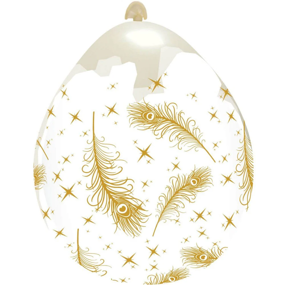 18" Feathers All Around (10 Per Bag) Cattex Brand Printed Latex Stuffing Balloons