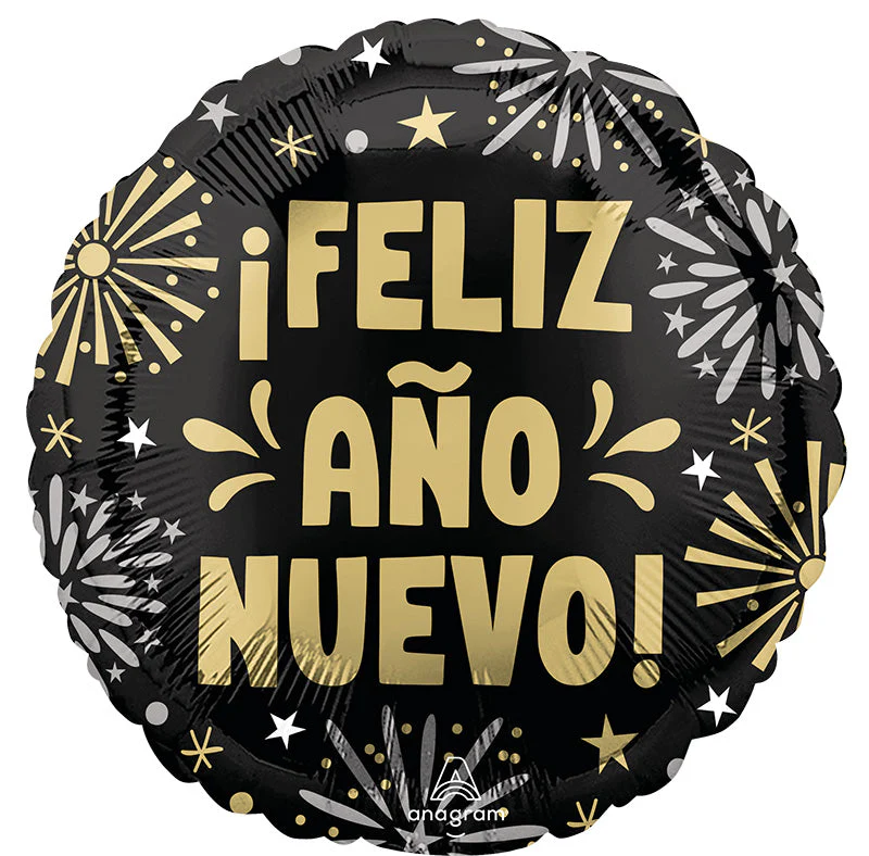 18" Feliz Ano Nuevo Fireworks Foil Balloon
