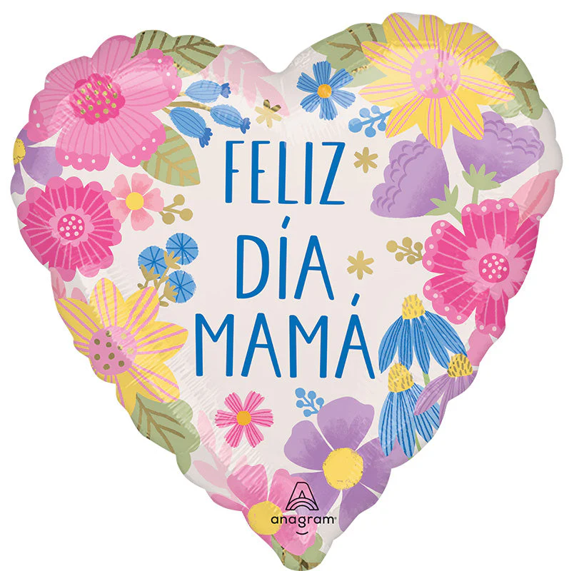 18" Feliz Dia Mama Botanical Lines Foil Balloon