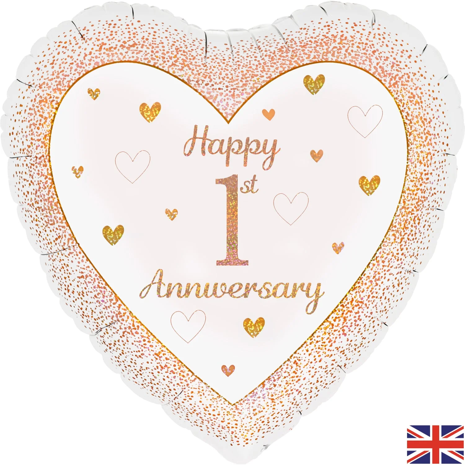 18" Happy 1st Anniversary Heart Rose Gold Oaktree Foil Balloon