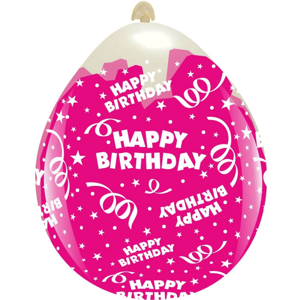 18" Happy Birthday All Around (10 Per Bag) Cattex Brand Printed Stuffing Latex Balloons