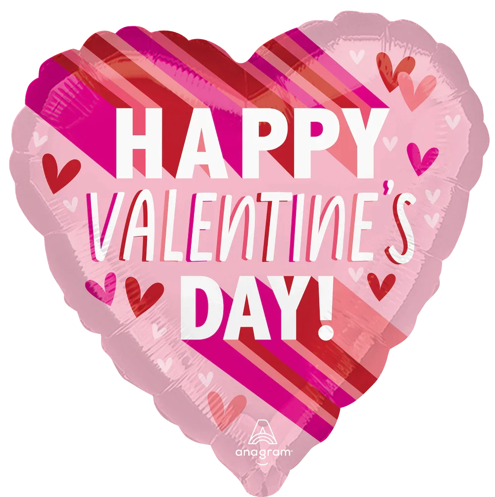 18" Happy Valentines Day Stripes on Stripes Foil Balloon