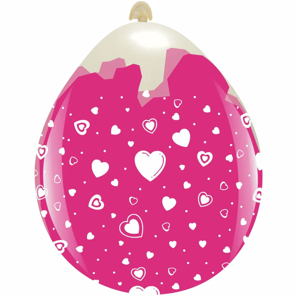 18" Hearts All Around (10 Per Bag) Cattex Brand Printed Stuffing Latex Balloons