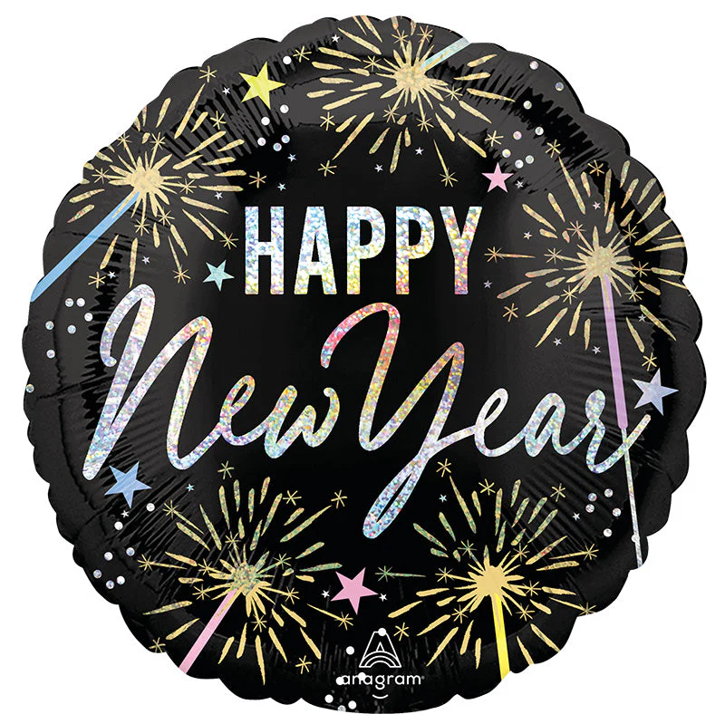 18" Holographic New Year Festive Sparkle Foil Balloon