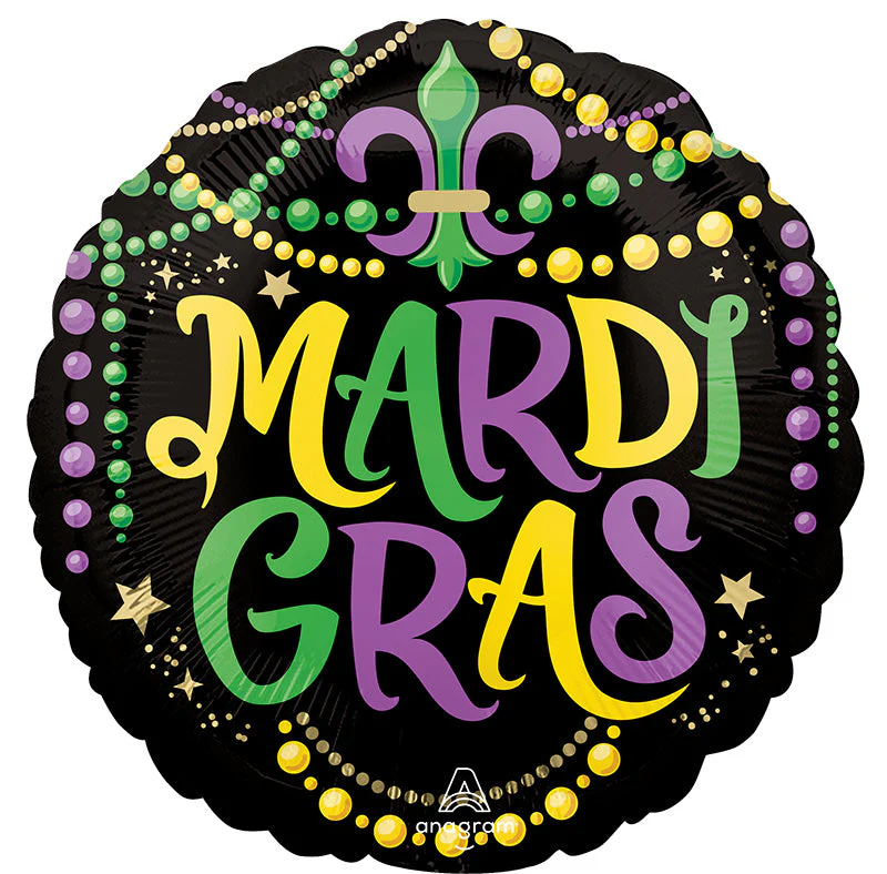 18" Mardi Gras Glittering Beads Foil Balloon
