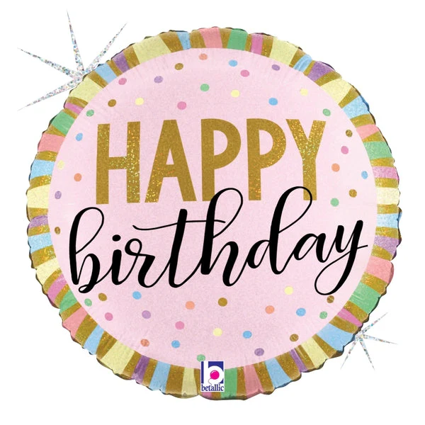18" Pastel Birthday Stripes Foil Balloon