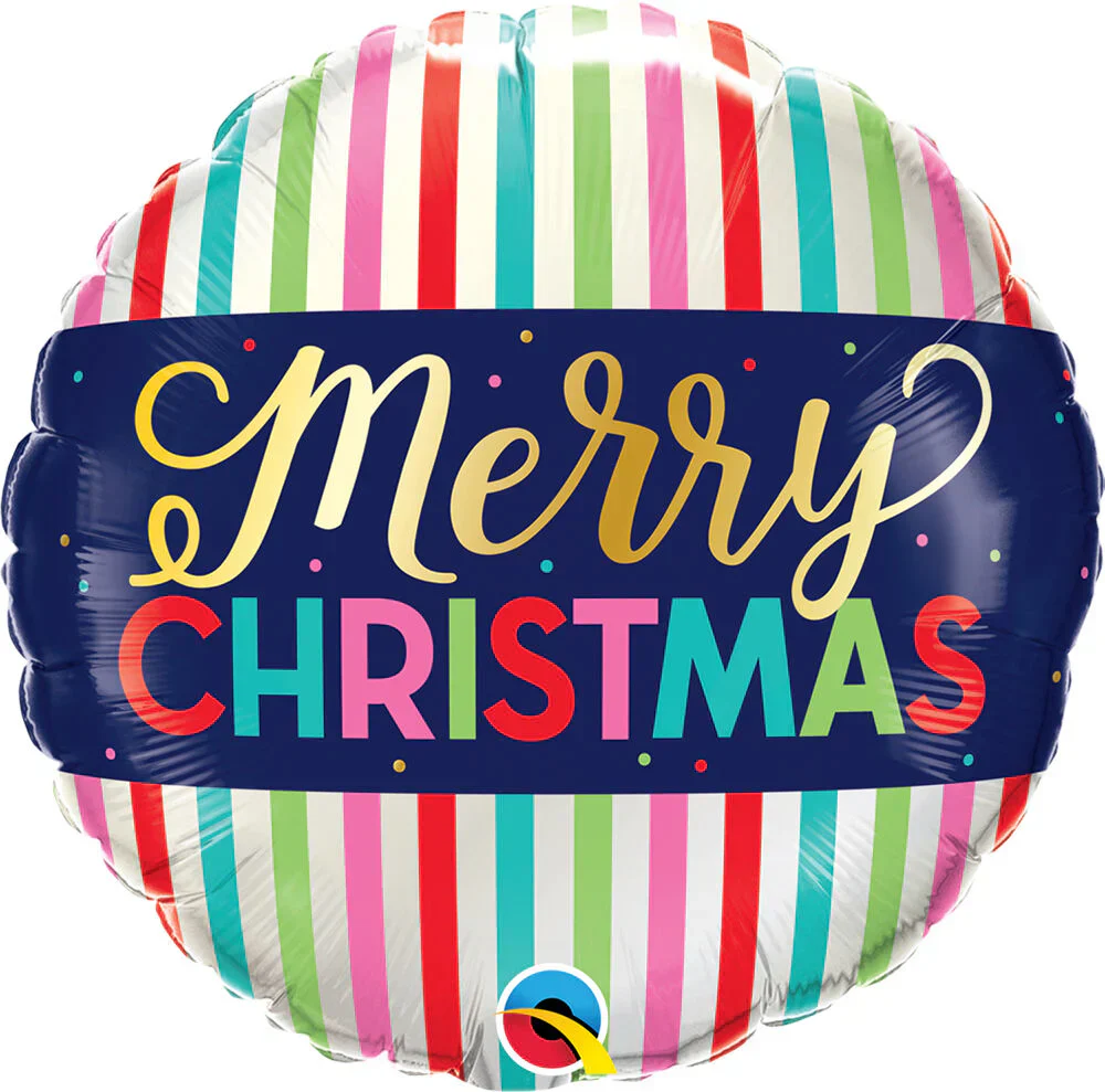 18" Round Christmas Colorful Stripes Foil Balloon