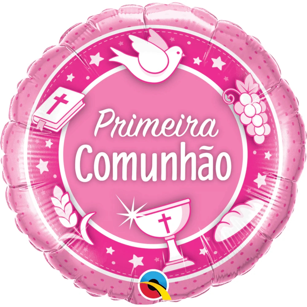 18" Round Comunhao Rosa Foil Balloon Pink Communion Portuguese