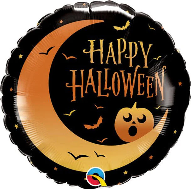 18" Round Halloween Crescent Moon & Jack Foil Balloon