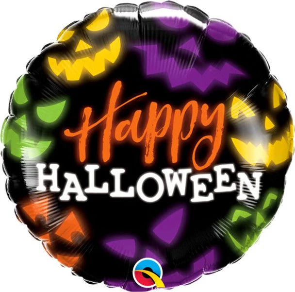 18" Round Halloween Jack Faces Aglow Foil Balloon