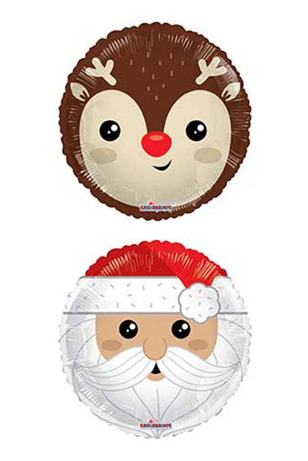 18" Santa Face and Reindeer Front/Back Foil Balloon