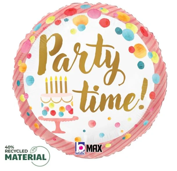 18" Satin Birthday Pink (Back Says Party Time) Party Foil Balloon - Image 2
